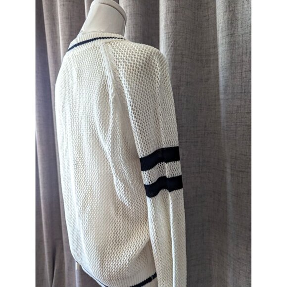 Kate Collection Preppy Mesh Knit Sweater with Stripes & Zipper Front Large - Picture 2 of 8